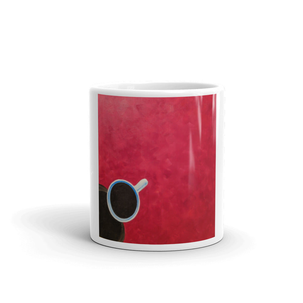 Black coffee, red table mug