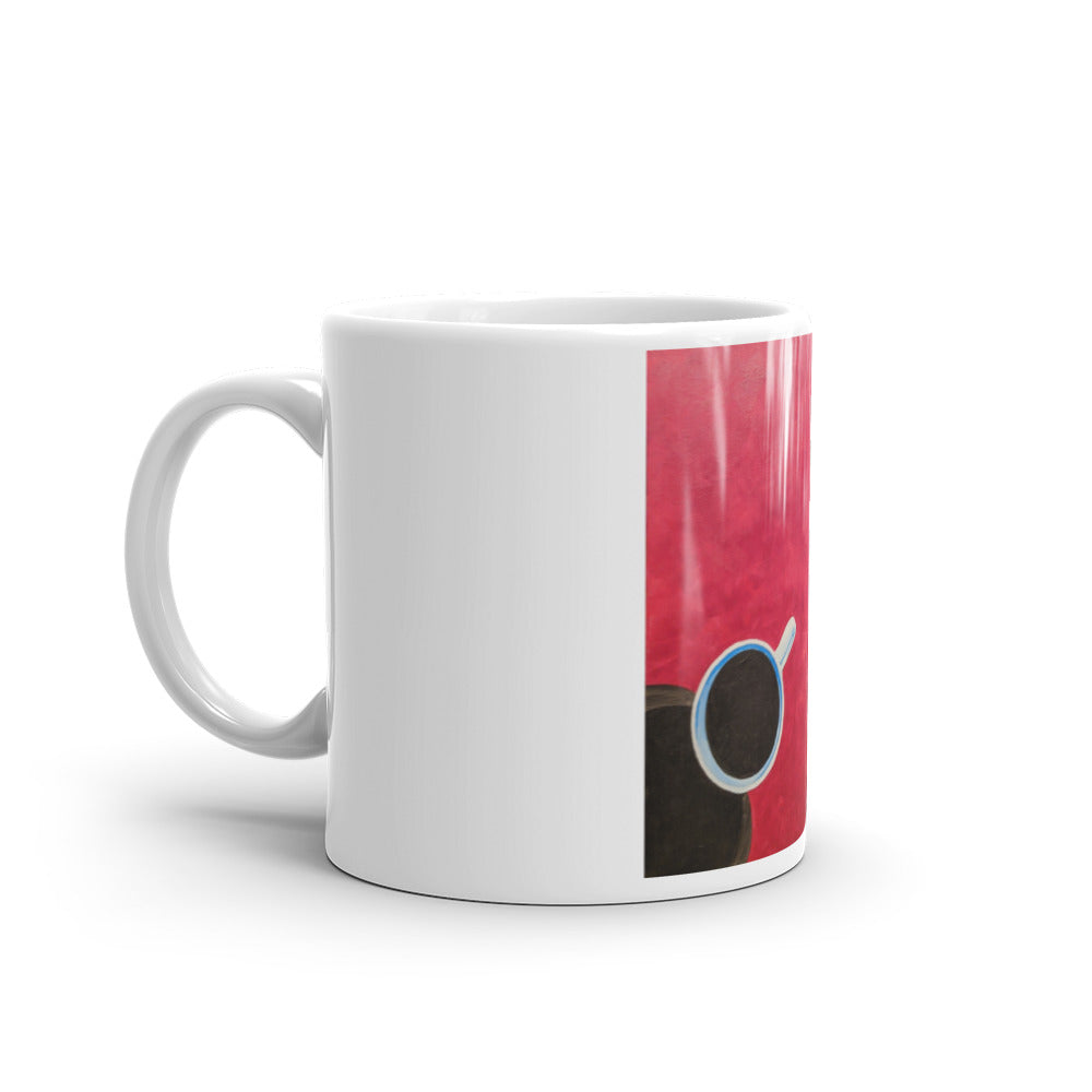 Black coffee, red table mug